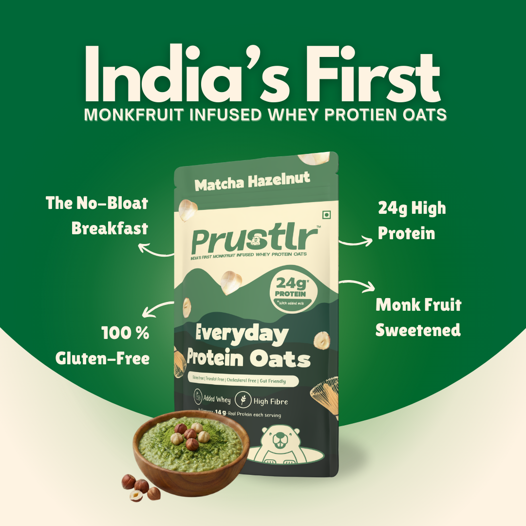 Prustlr High protein oats on green background