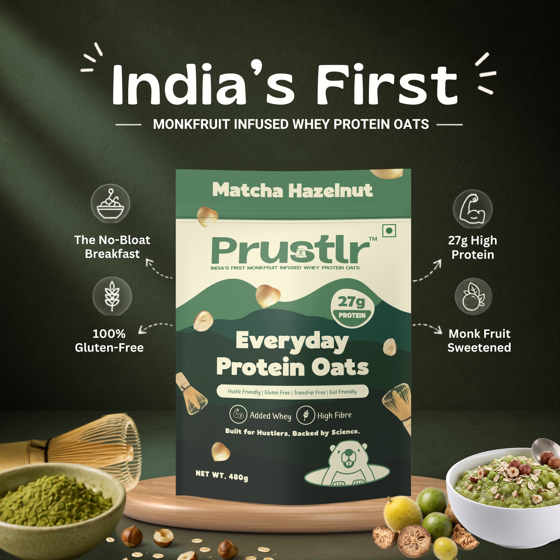 Matcha Hazelnut – Everyday Protein Oats - 480 g