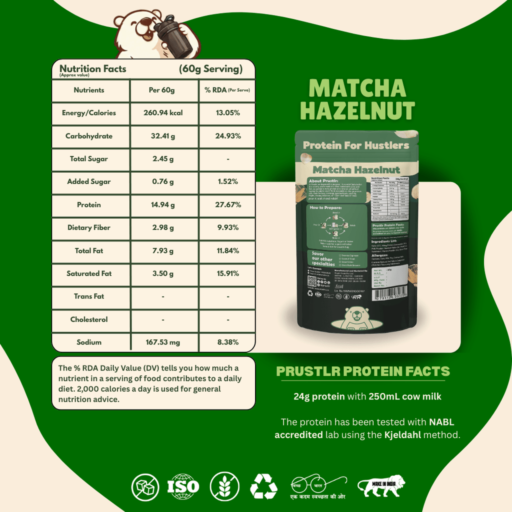 Matcha Hazelnut Everyday Breakfast Oats packaging with nutritional information 